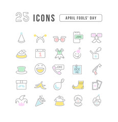 Vector Line Icons of April Fool's Day