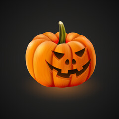 Realistic Halloween pumpkin isolated on black background. Vector illustration.
