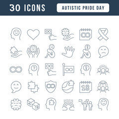 Vector Line Icons of Autistic Pride Day