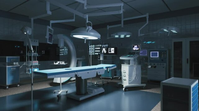 Empty operating room. Operating room with switched on light. 3d visualisation