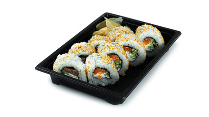 Fototapeta na wymiar Sushi rolls on a white background. Sudoku rolls. Japanese cuisine. High quality photo
