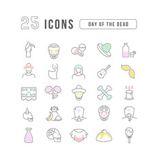 Vector Line Icons of Day of the Dead