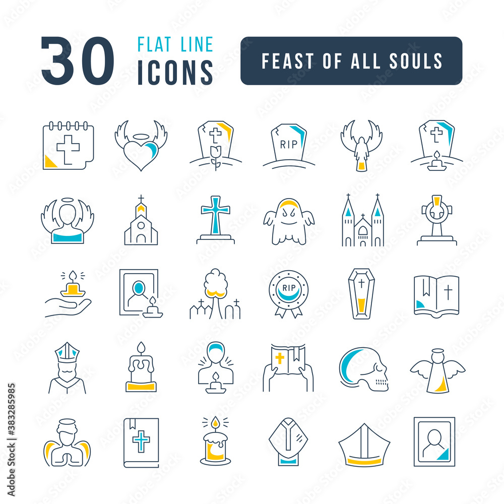 Poster vector line icons of feast of all souls