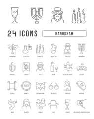 Vector Line Icons of Hanukkah