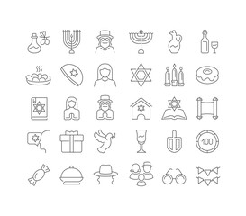 Vector Line Icons of Hanukkah