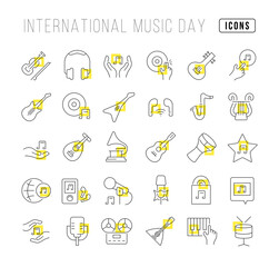 Vector Line Icons of International Music Day