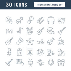 Vector Line Icons of International Music Day
