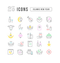 Vector Line Icons of Islamic New Year