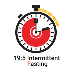 19/5 Intermittent Fasting (IF) is a form of time restricted fasting eating. Daily eating and fasting period for loss weight diet concept. Vector of stop clock face symbol isolated on white background
