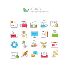 Set Vector Flat Line Icons News