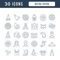 Vector Line Icons of Ratha Yatra