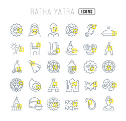 Fototapeta premium Vector Line Icons of Ratha Yatra