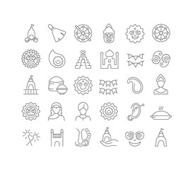 Vector Line Icons of Ratha Yatra