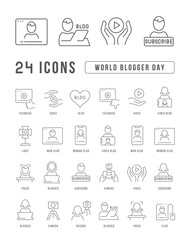 Obraz na płótnie Canvas Vector Line Icons of World Blogger Day