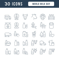 Vector Line Icons of World Milk Day