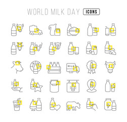 Vector Line Icons of World Milk Day