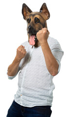 Man in Dog Mask in Fighting Stance with Clenched Fists