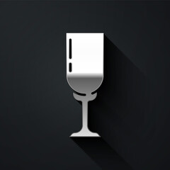 Silver Glass of champagne icon isolated on black background. Long shadow style. Vector.
