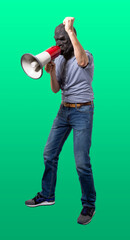 Man in Gorilla Mask Yelling on Megaphone Isolated Cutout