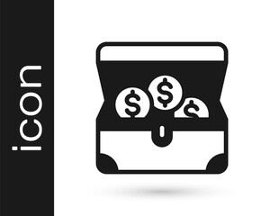 Black Treasure chest icon isolated on white background. Vector.