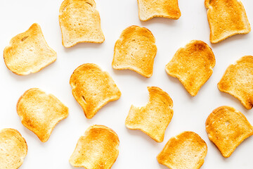 Pattern of toast bread slices. Layout of food, overhead view