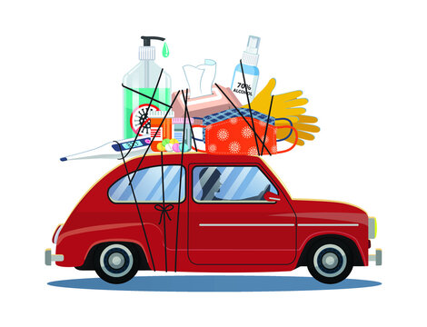 A Car carry COVID-19 essential items for travel.
Essentials items to carry for travel during coronavirus pandemic.
Important items for safety and healthy trip.