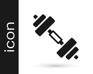 Black Dumbbell icon isolated on white background. Muscle lifting icon, fitness barbell, gym, sports equipment, exercise bumbbell. Vector.