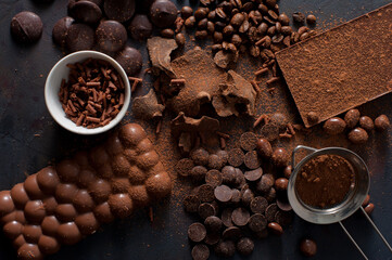 Assortment of different chocolate pieces.