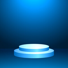 podium, blue light minimal background, geometric shape