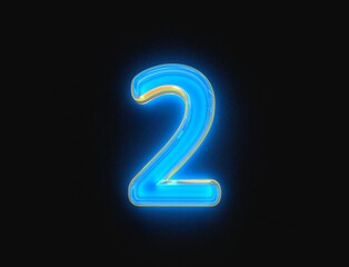 Naklejka premium Blue and orange glossy neon light glow clear glassy font - number 2 isolated on dark background, 3D illustration of symbols