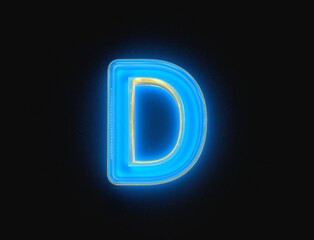 Obraz premium Blue and orange glossy neon light glow clear reflective font - letter D isolated on dark background, 3D illustration of symbols