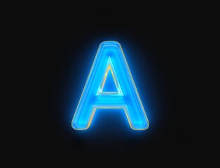 Blue and orange shine neon light glow transparent glassy font - letter A isolated on dark background, 3D illustration of symbols