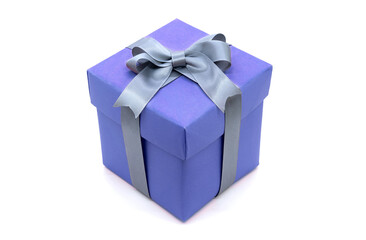 Blue gift box with ribbon isolated on white background