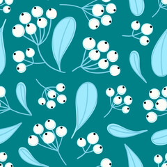 Floral seamless pattern with panicles of berries. Colorful repeating background with plant. Design for wallpaper, textiles, wrapping paper, cover notebook, header. Vector illustration, eps10