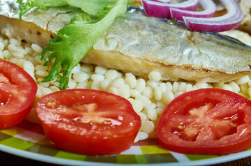 Israeli  Fried mackerel fish with Ptitim