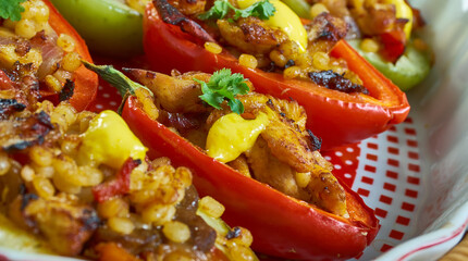 Stuffed red bell peppers with ptitim