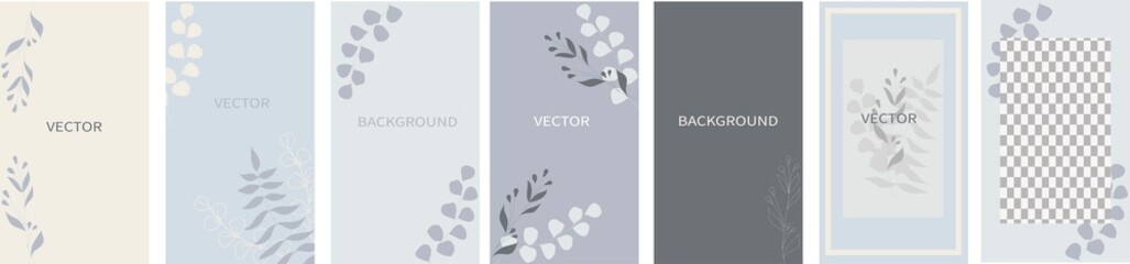 Set of vector abstract backgrounds with copy space for text. Design for social media, story, card, invitation, feed post. Doodle style.