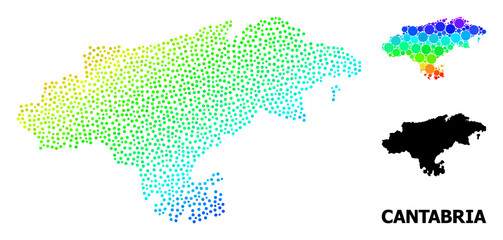 Wire frame polygonal and solid map of Cantabria Province. Vector model is created from map of Cantabria Province with red stars. Abstract lines and stars are combined into map of Cantabria Province.