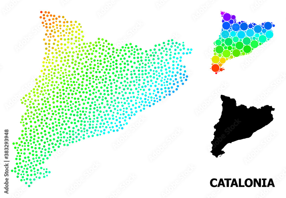 Wall mural Wire frame polygonal and solid map of Catalonia. Vector model is created from map of Catalonia with red stars. Abstract lines and stars form map of Catalonia.