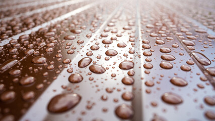 raindrops on the metal profile sheet