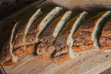 freshly baked bread on a wooden table