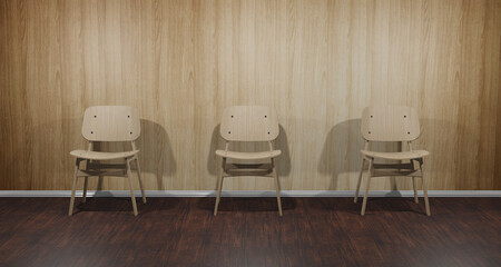 3d illustration Vintage style wooden chair on parquet floor And light wood grain wall For design work