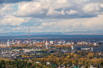 Fototapeta na wymiar A panoramic view of the city from a bird's eye view. Abakan