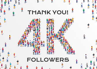 4K Followers. Group of business people are gathered together in the shape of 4000 word, for web page, banner, presentation, social media, Crowd of little people. Teamwork. Vector illustration