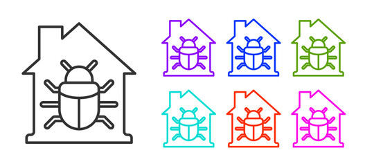 Black line House system bug concept icon isolated on white background. Code bug concept. Bug in the system. Bug searching. Set icons colorful. Vector.