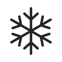 Snowflake vector icon. Ice and snow crystal flake symbol. Forecast and weather snowfall sign. Frost and cold logo. Black silhouette isolated on white background.