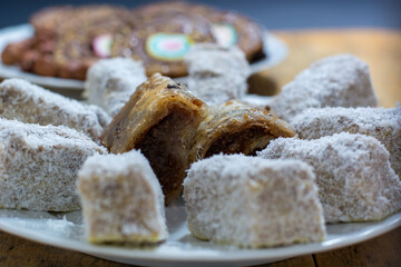 Small chocolate cakes on the plate
