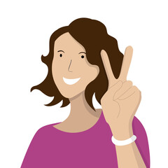 Peace sign on fingers of a young woman