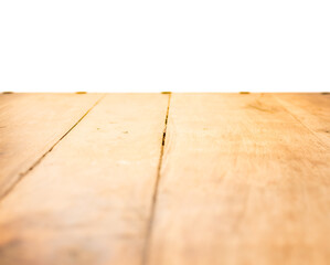 Vintage old brown wooden floor texture with white wall - background