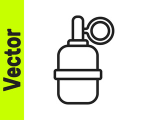 Black line Hand grenade icon isolated on white background. Bomb explosion. Vector.